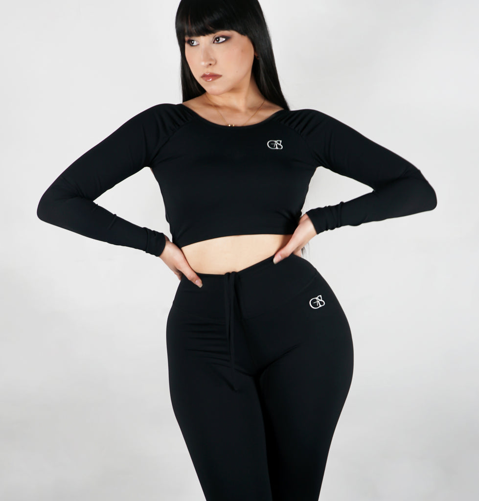 black Long Sleeve Crop Top